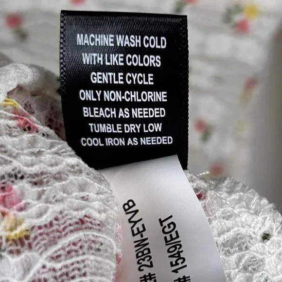 Self Esteem Small Floral Sheer Tie Front Bow Long Sleeve Cottage - Picture 7 of 9